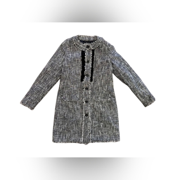 Karl Lagerfeld EUC Woven Tweed Coat Black/White Size 8 - Picture 6 of 10